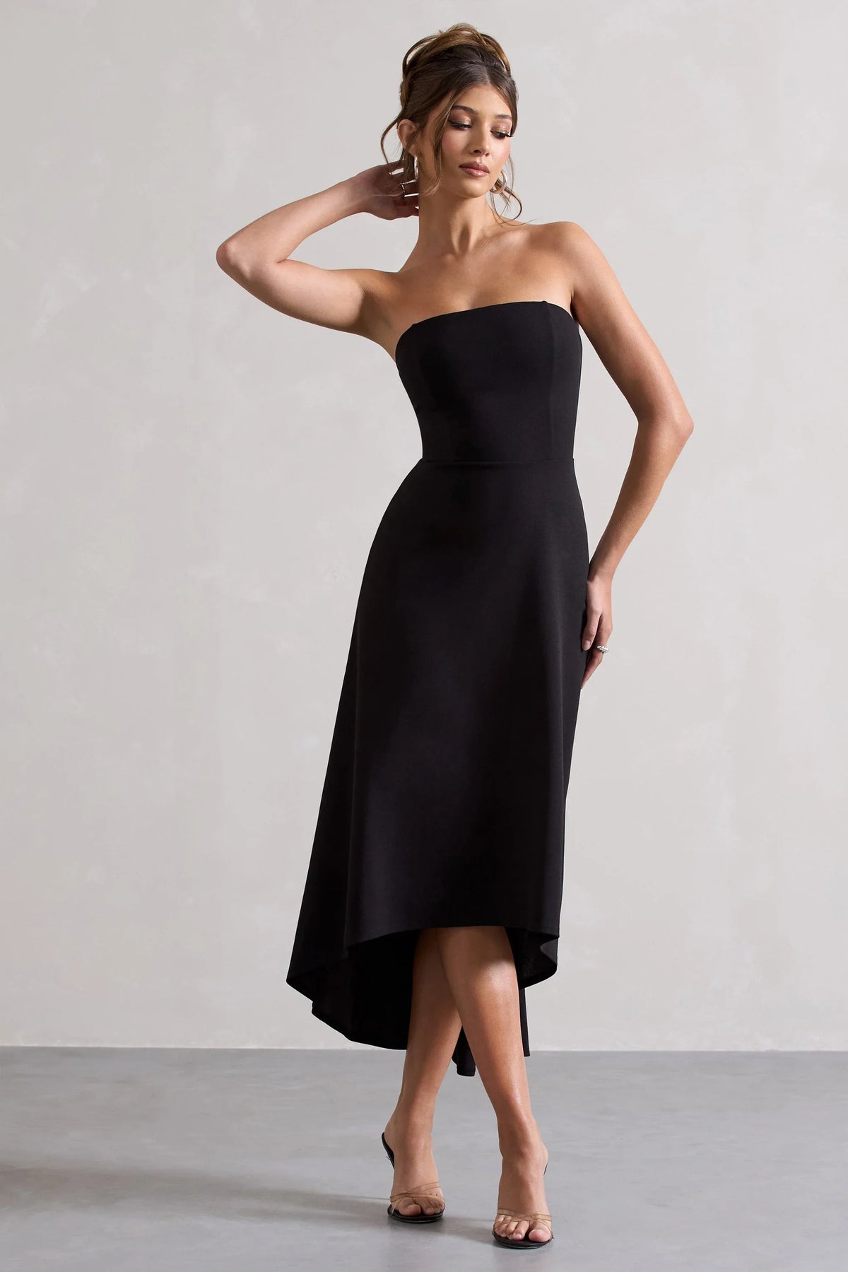 Ariela Black Bandeau High Low Midi Dress