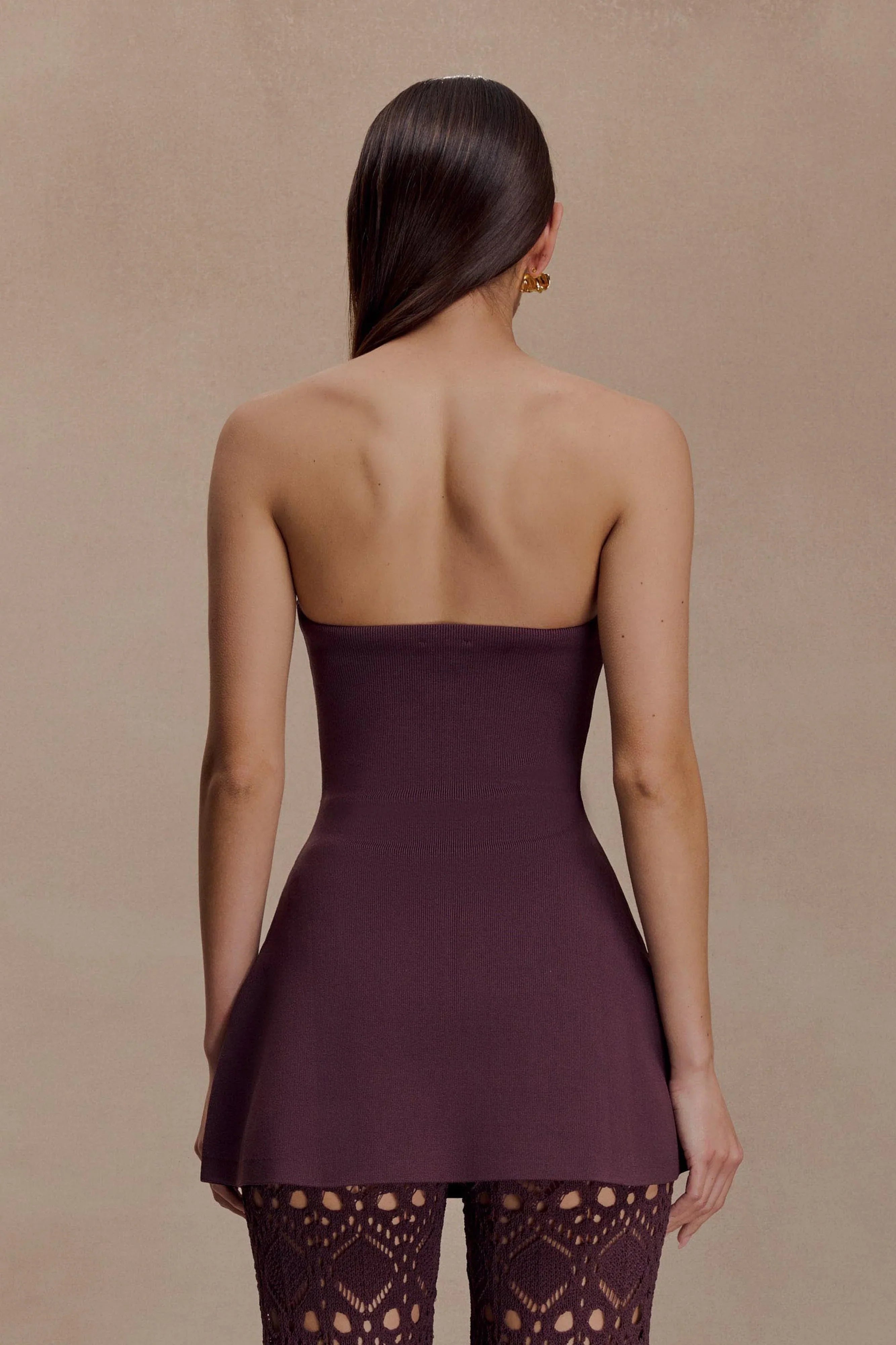 Anette Bandage Knit Strapless Top Chocolate