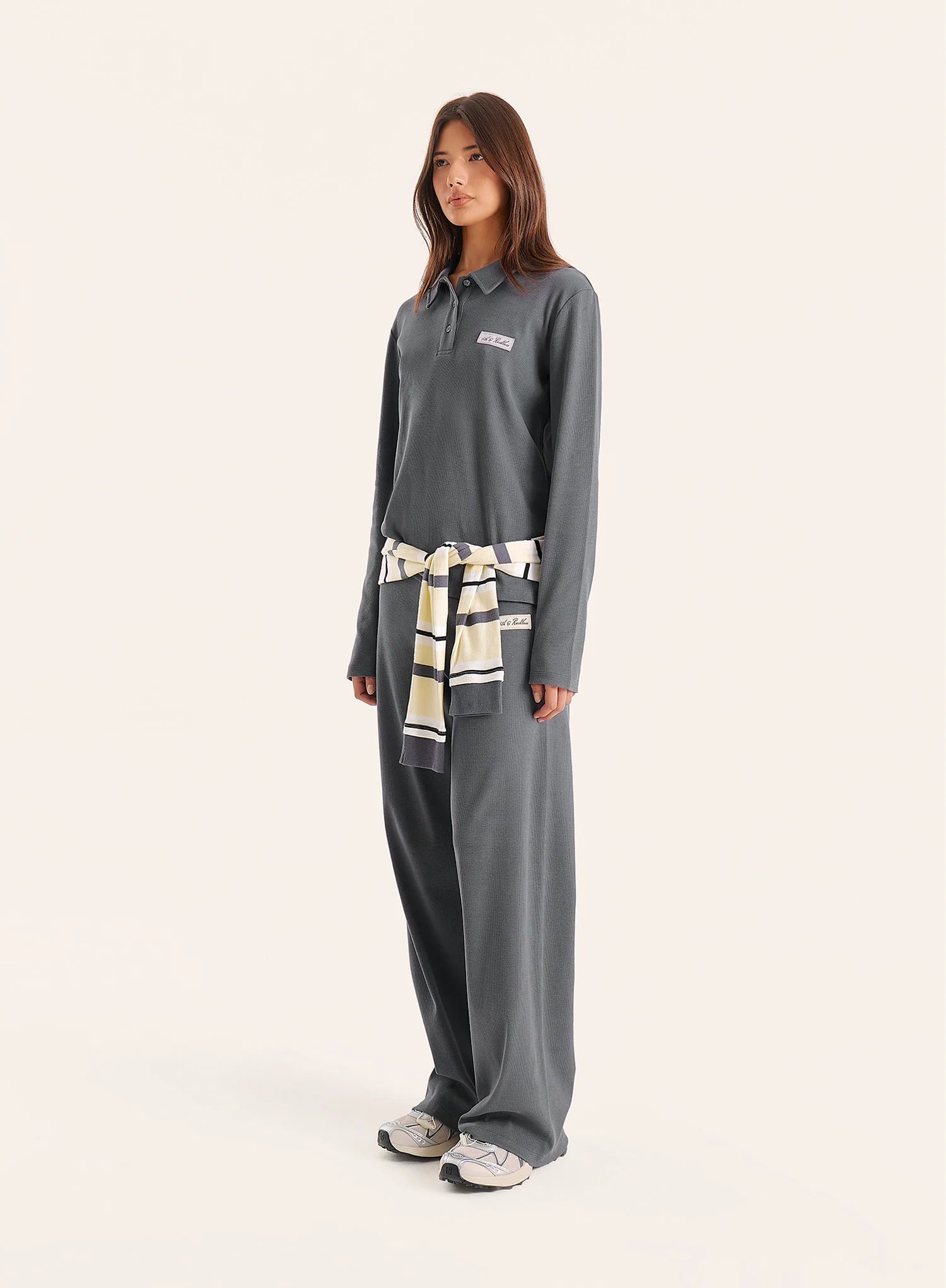 Dark Grey Fine Ribbed Jersey Long Sleeve Top