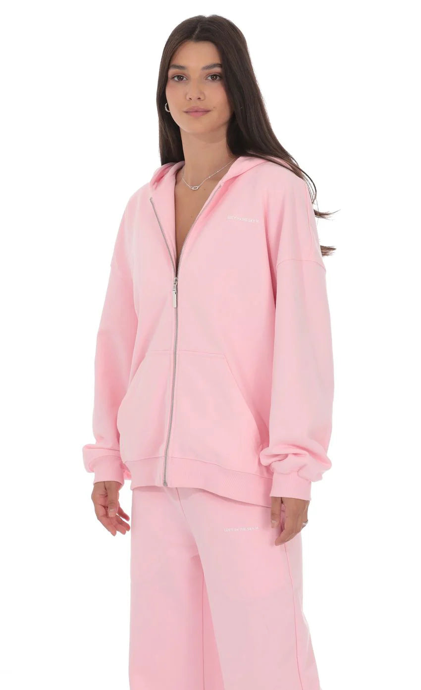 Oversize Zip Up Hoodie in Pink