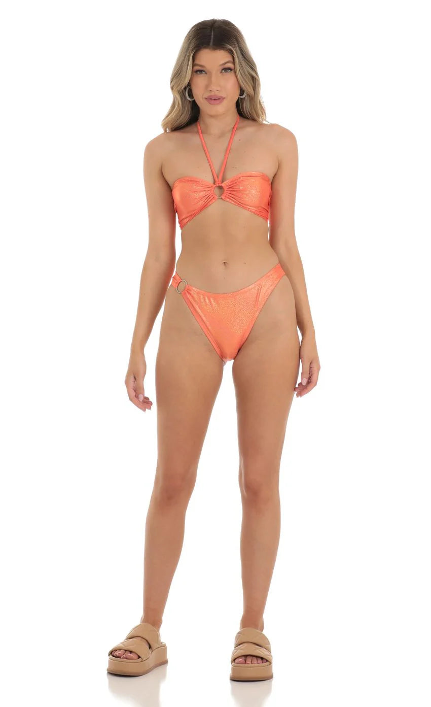 Iridescent Halter Bikini Set in Orange