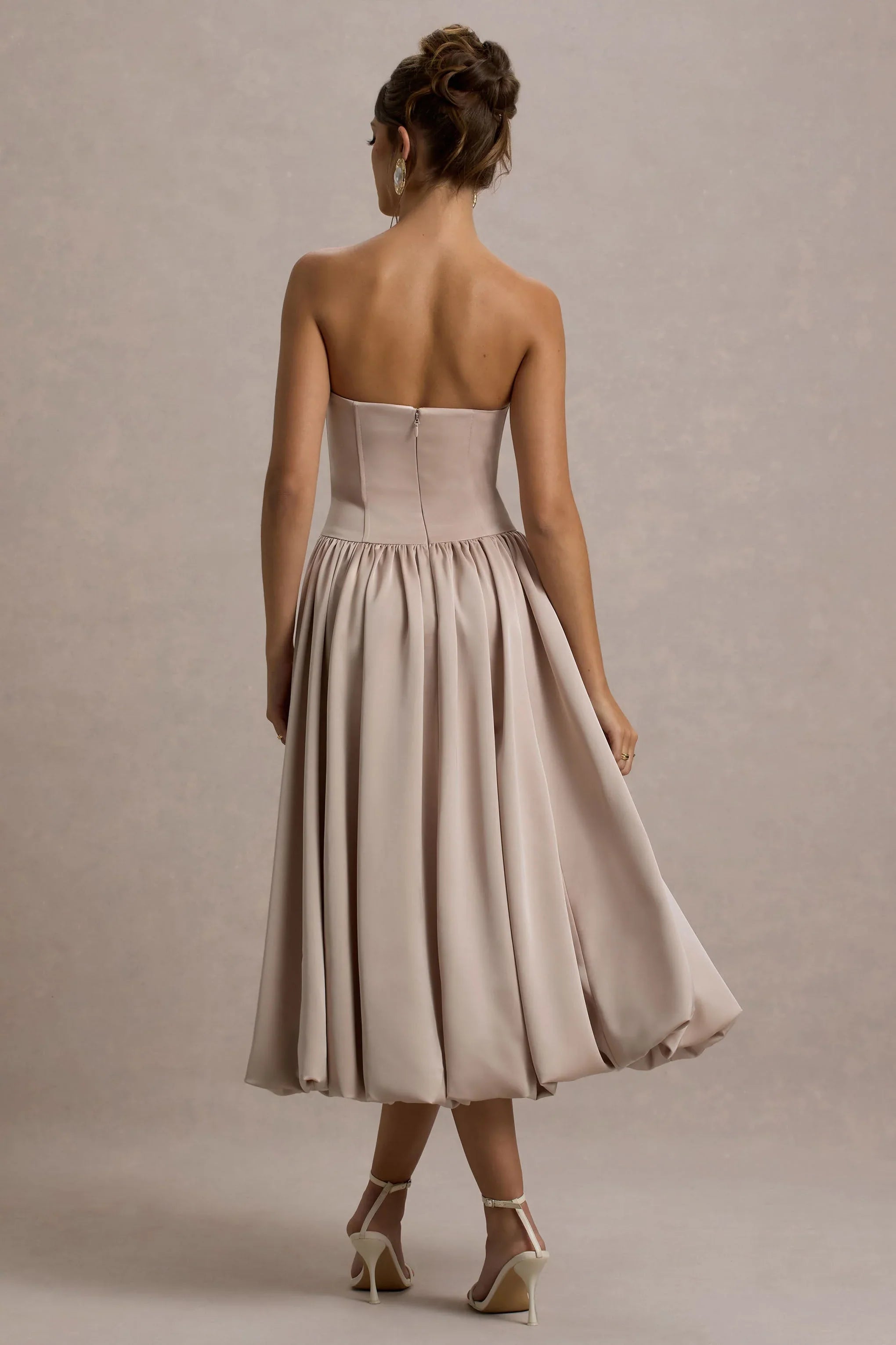 Keyton Champagne Satin Bandeau Midi Dress