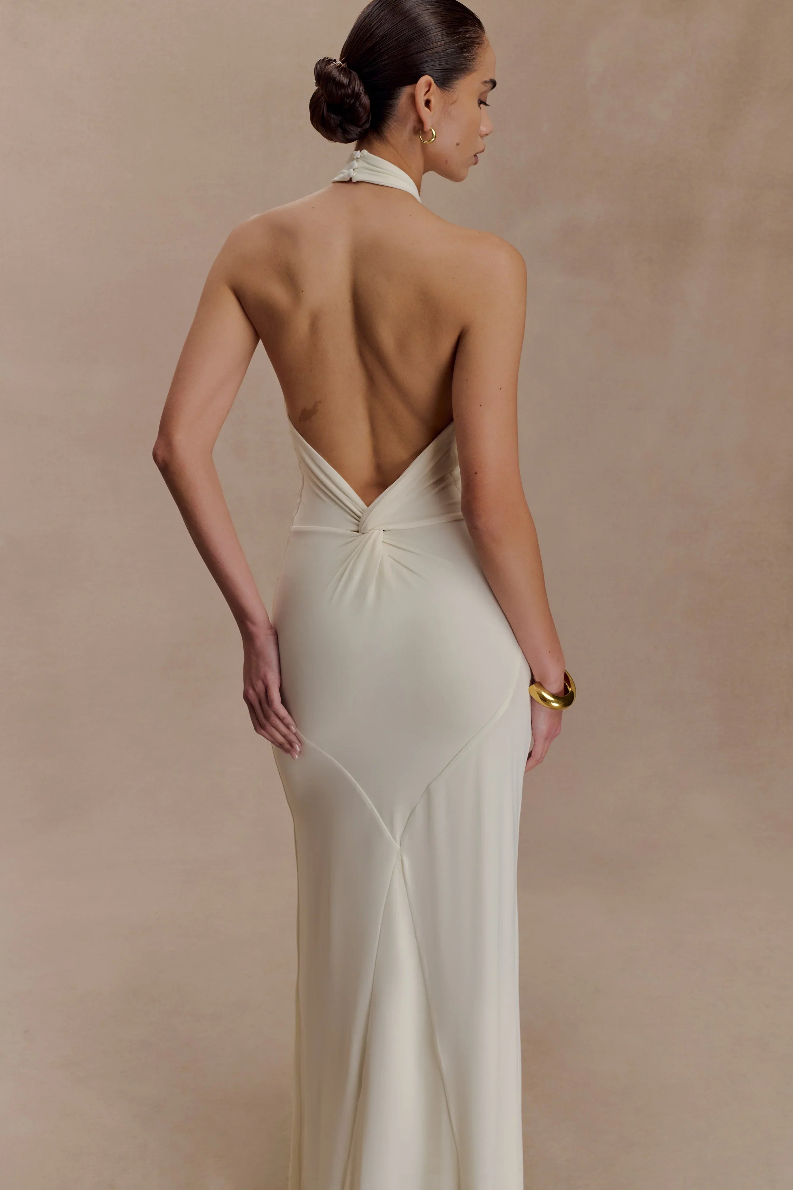 Elyna Slinky Halter Maxi Dress Ivory