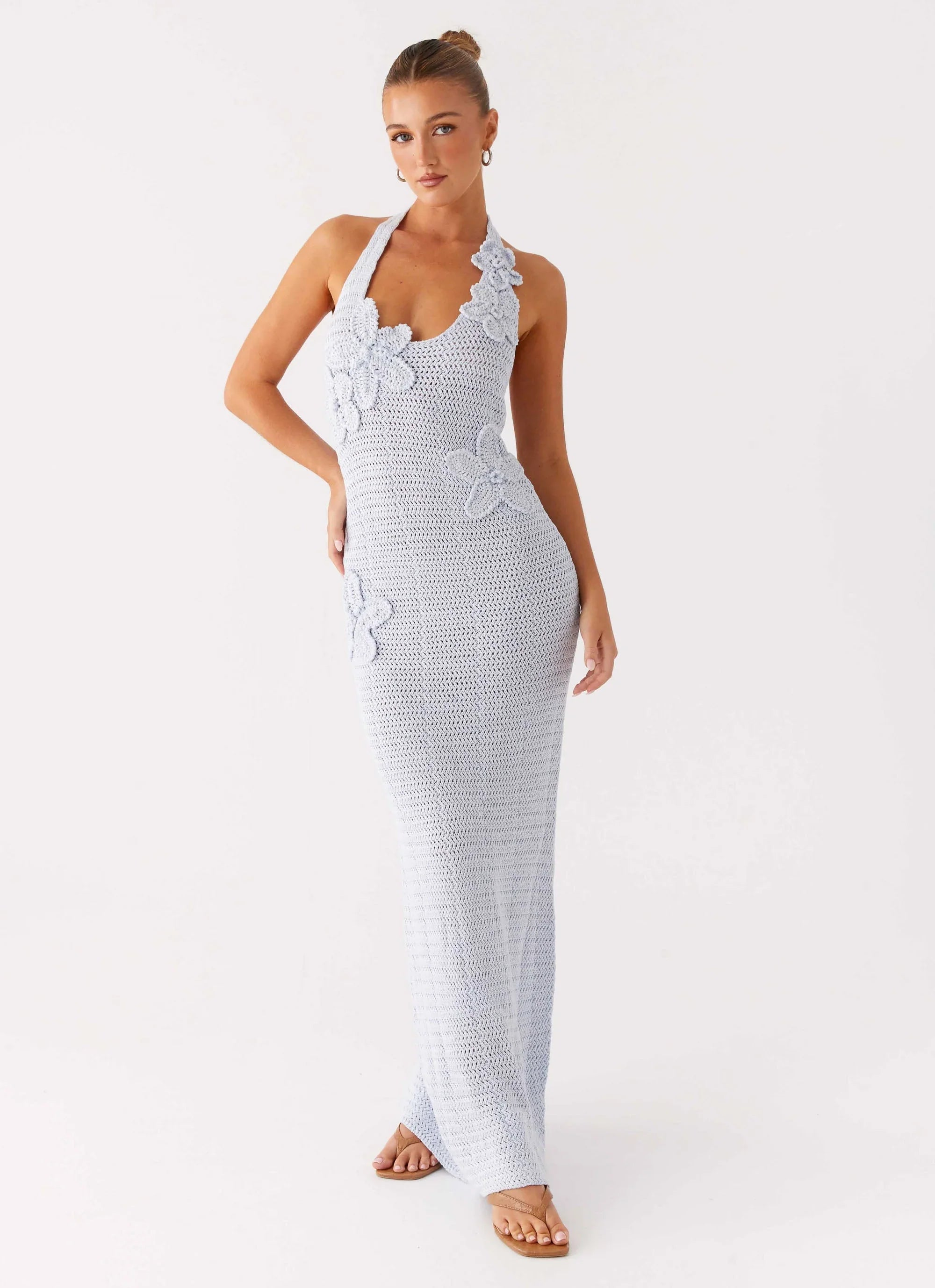 Novalee Flower Crochet Maxi Dress Blue
