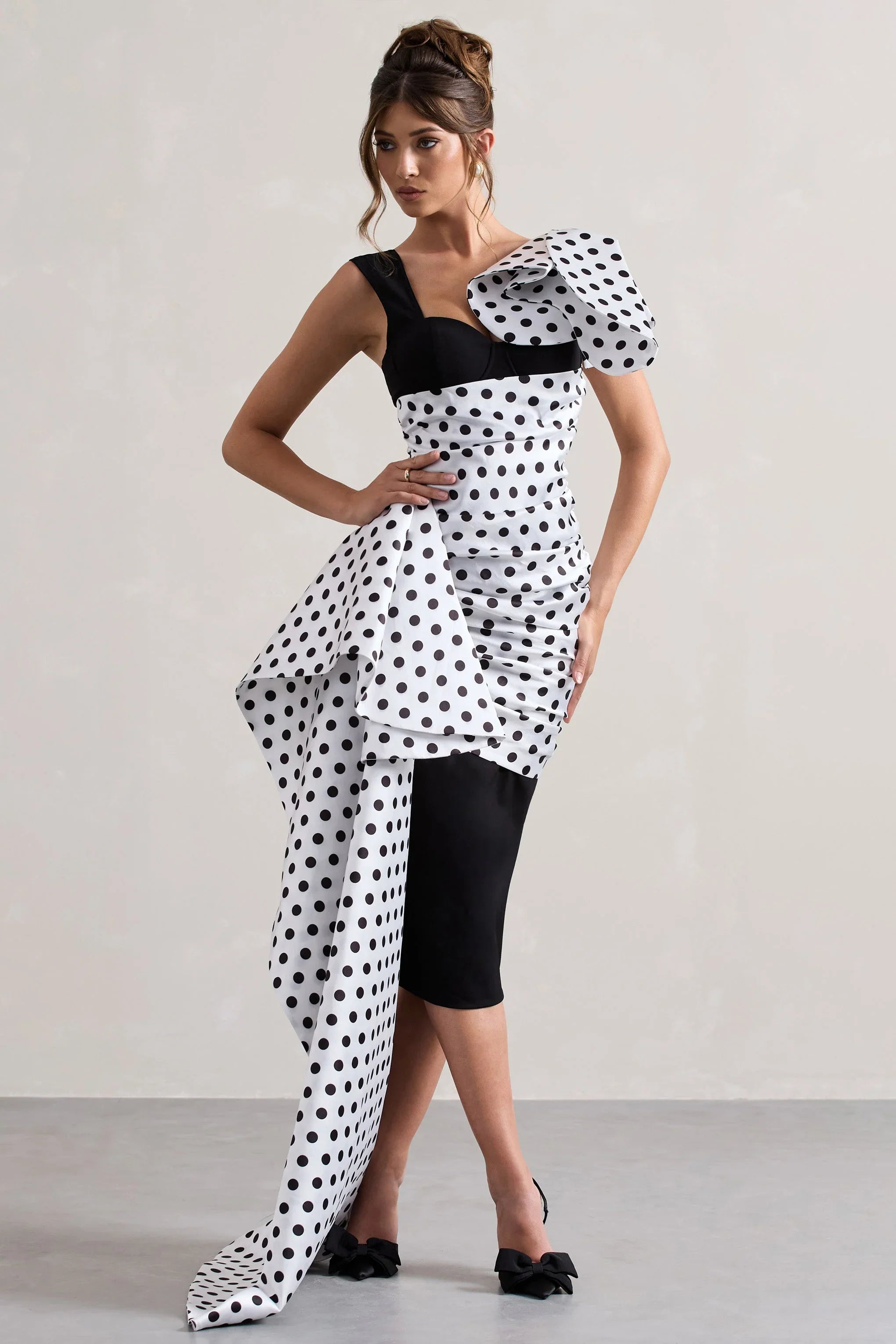 Unattainable Black Polka Dot Wrap Midi Dress Volume Drape