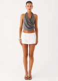 Hot Shot Studded Denim Mini Skort White