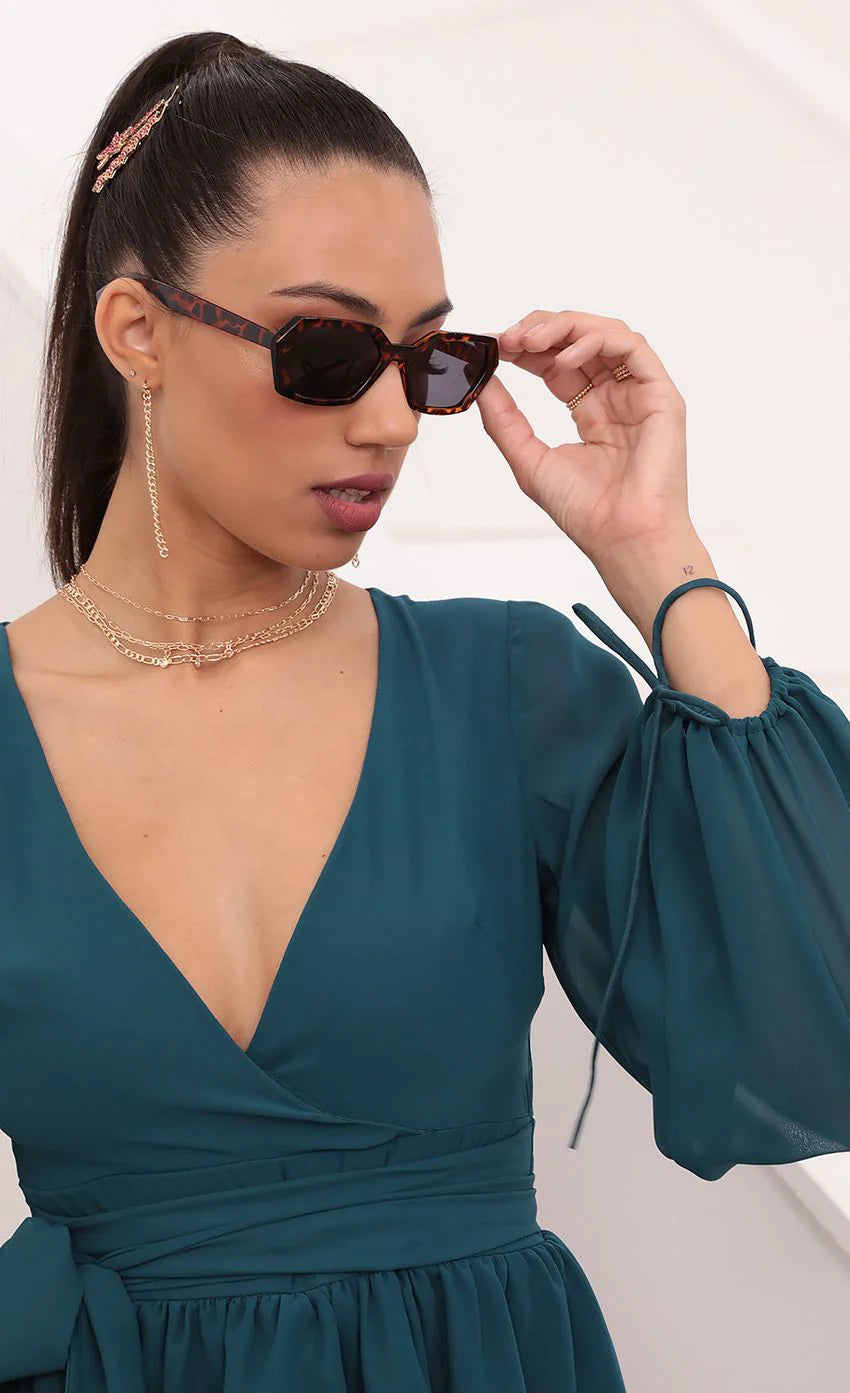 Ruffled Romper in Hunter Green Chiffon