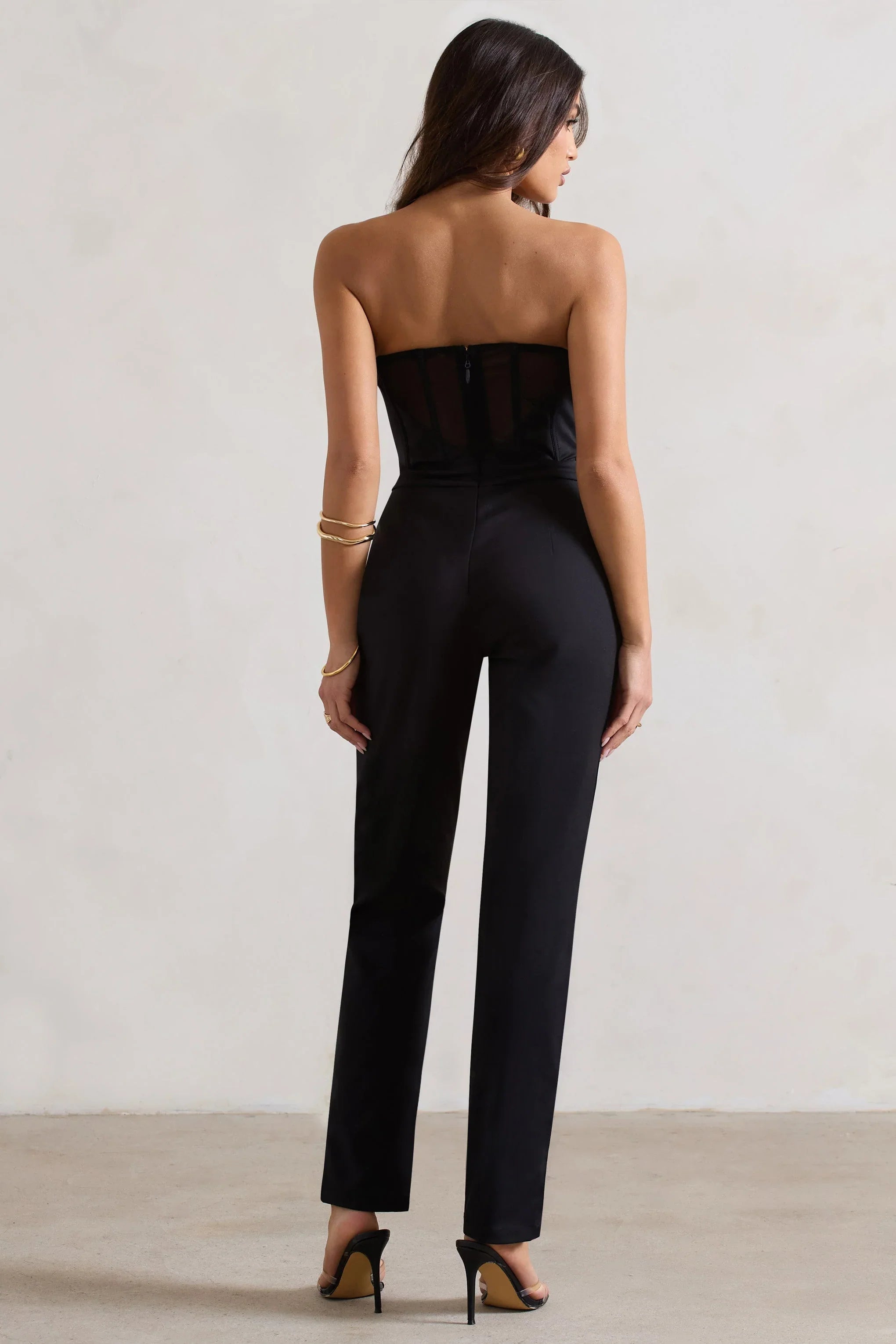 Camden Black Corset Style Tailored Straight Leg Jumpsuit