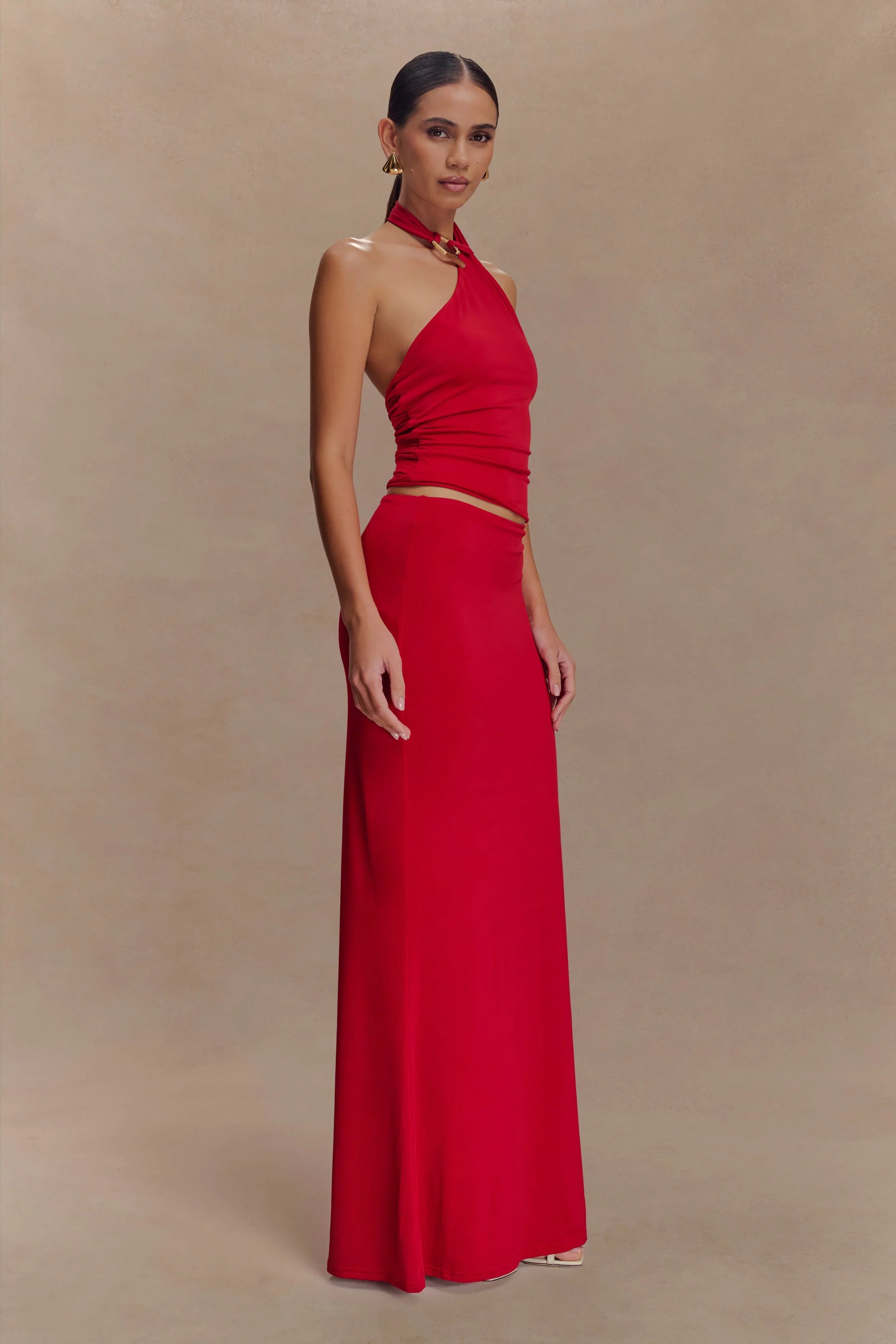 Bruna Slinky Fishtail Maxi Skirt Red