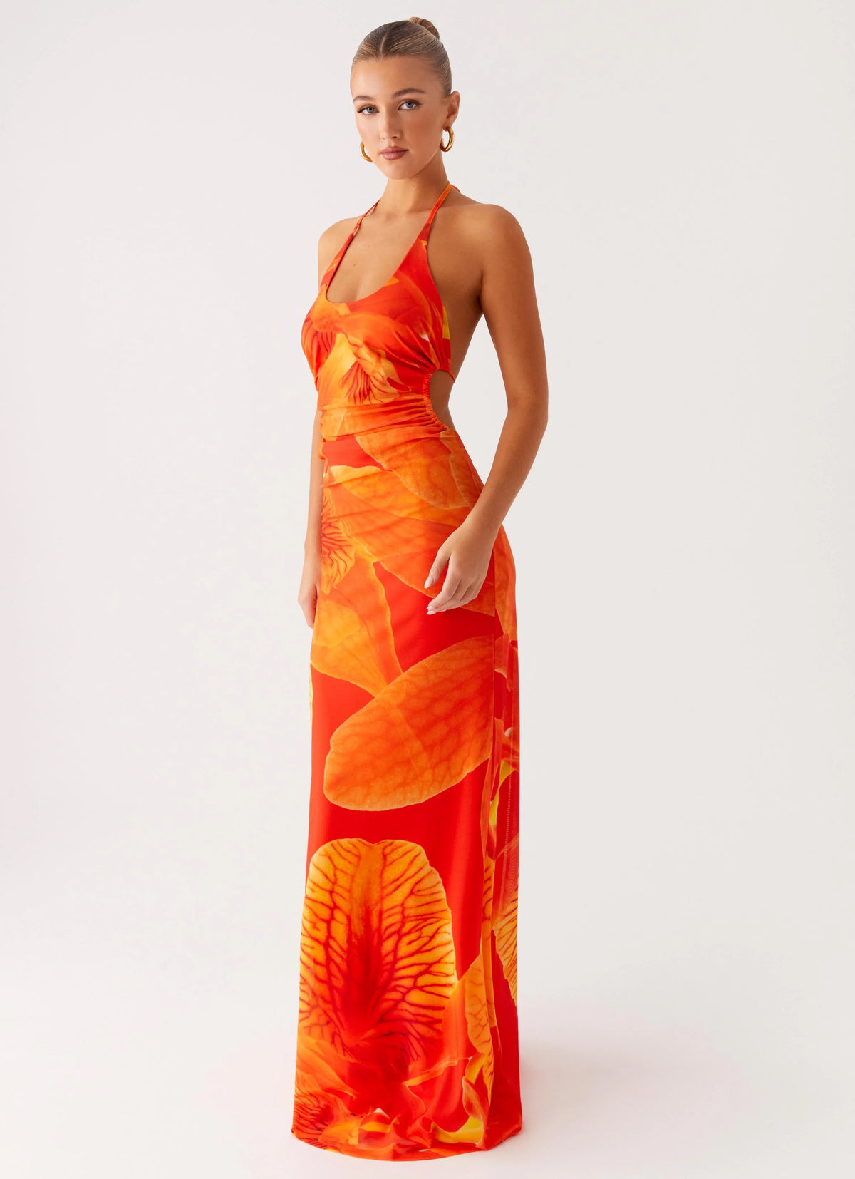 Palawan Mesh Maxi Dress Orange Floral