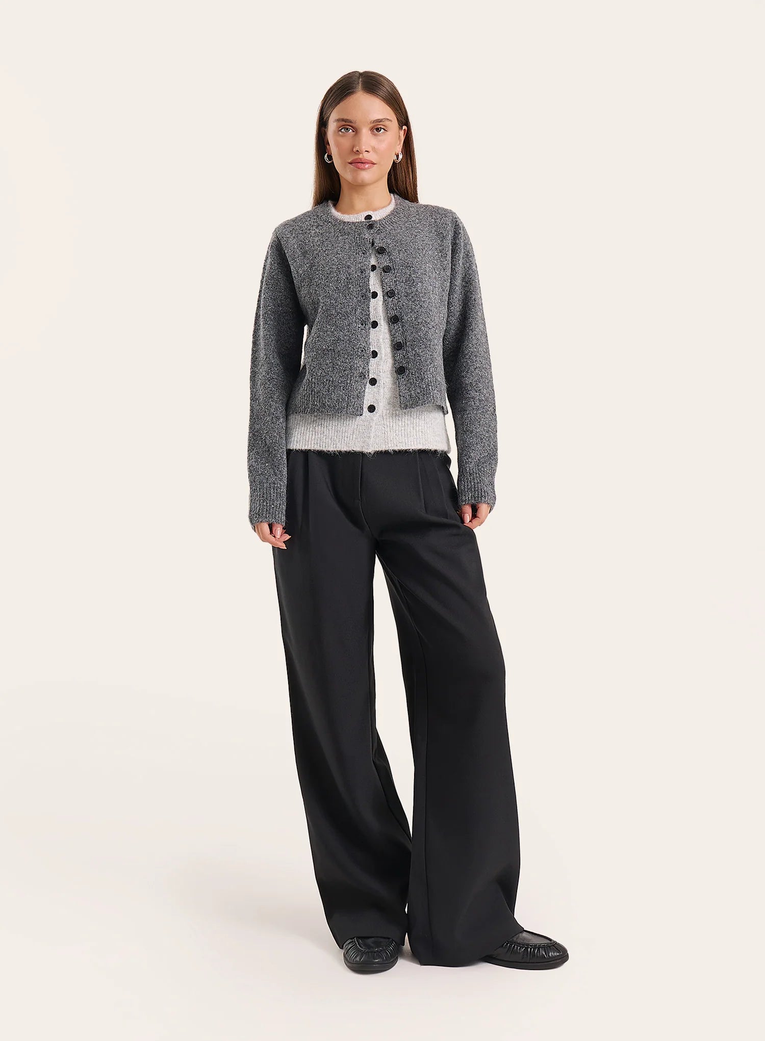 Dark Grey Double Layer Knitted Cardigan