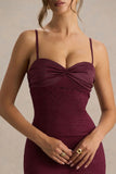 Juana Burgundy Lace And Satin Sweetheart Neck Satin Maxi Dress