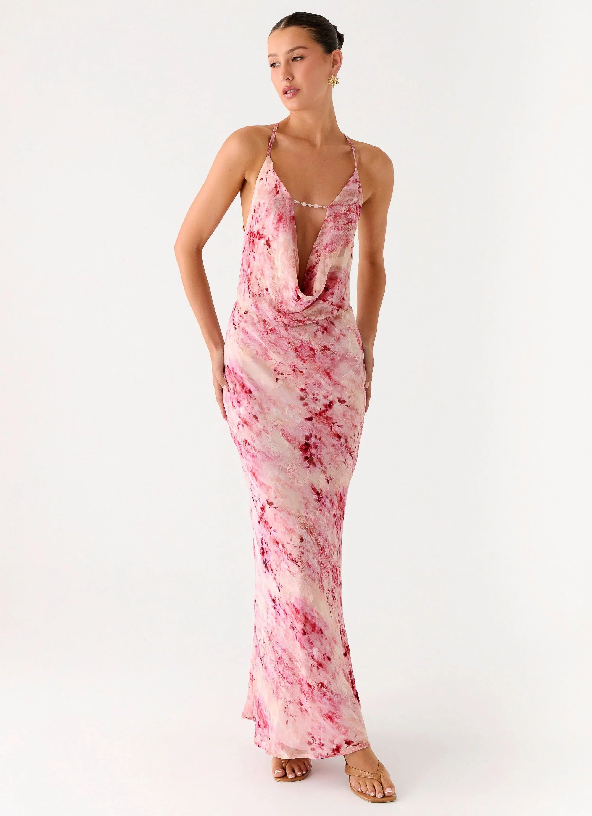 Pure Heart Cowl Maxi Dress Pink