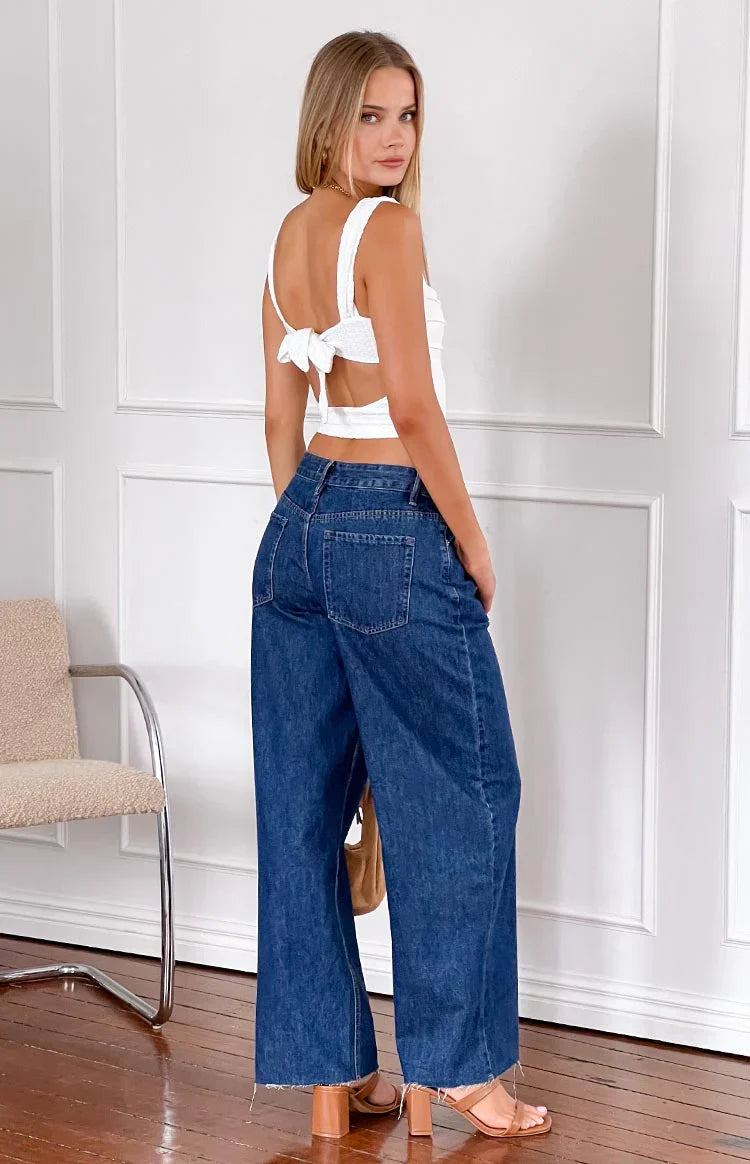 Shes Yours Dark Wash Denim Wide Leg Boyfriend Jeans