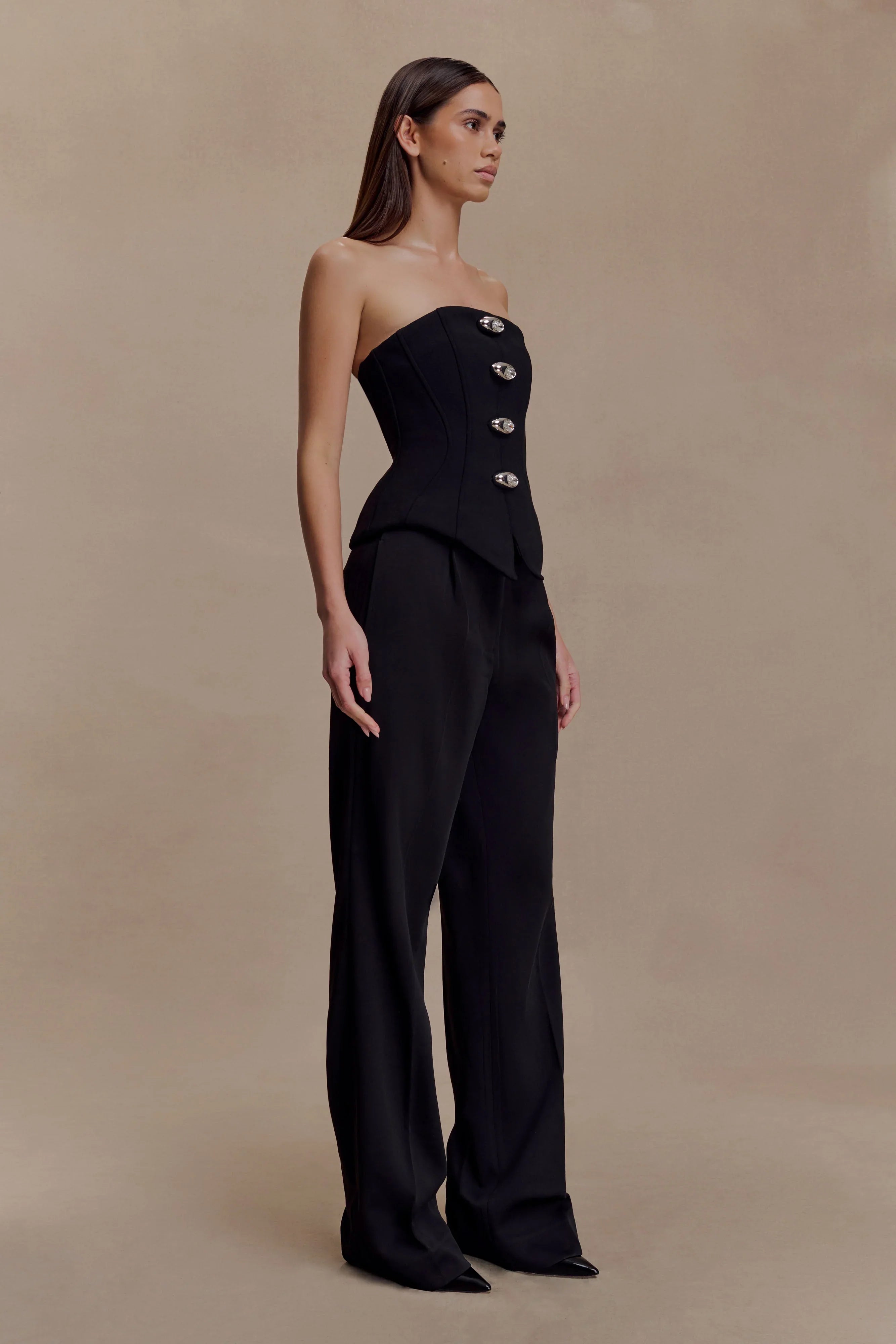 Arla Button Up Corset Top Black