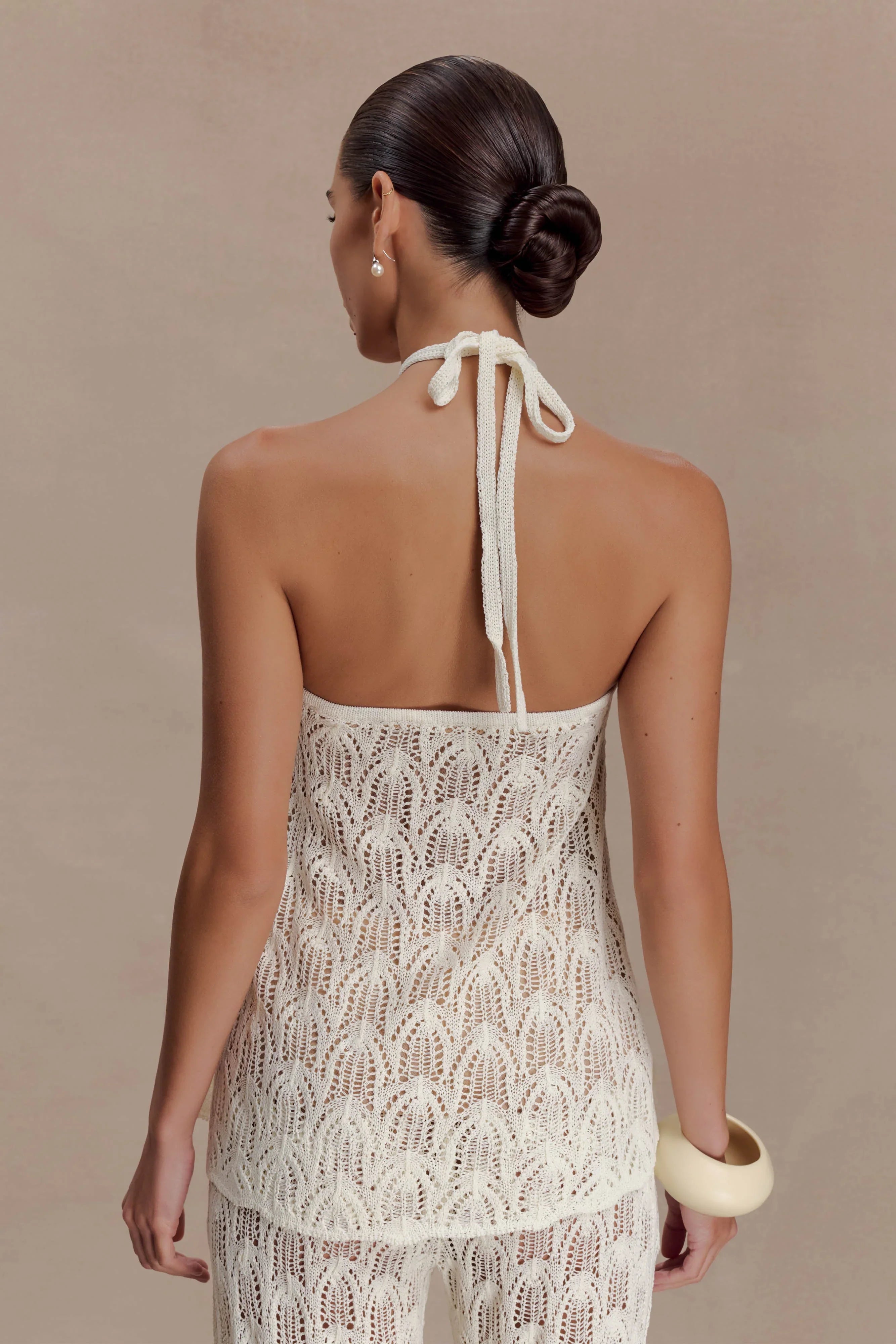 Corey Crochet Halter Neck Top Ivory