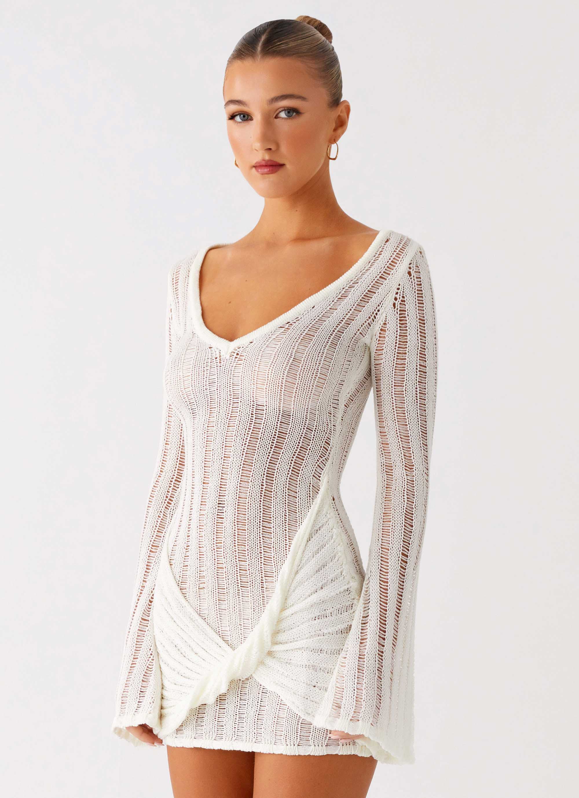 Sorelle Long Sleeve Twist Mini Dress Ivory