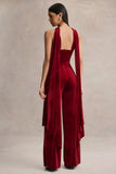 Arcane Burgundy Velvet Bandeau Jumpsuit With Scarf