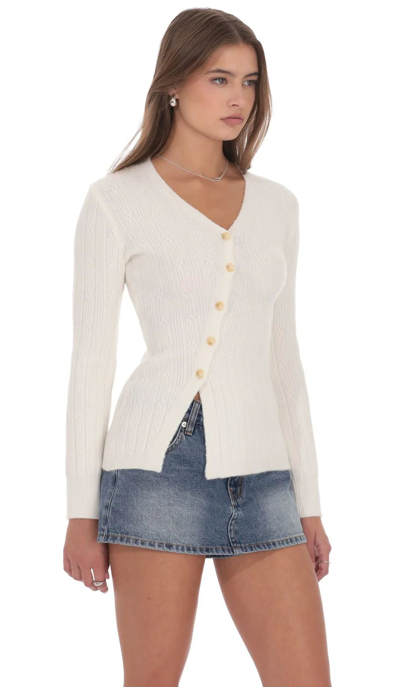 Knit Asymmetrical Cardigan in Ivory