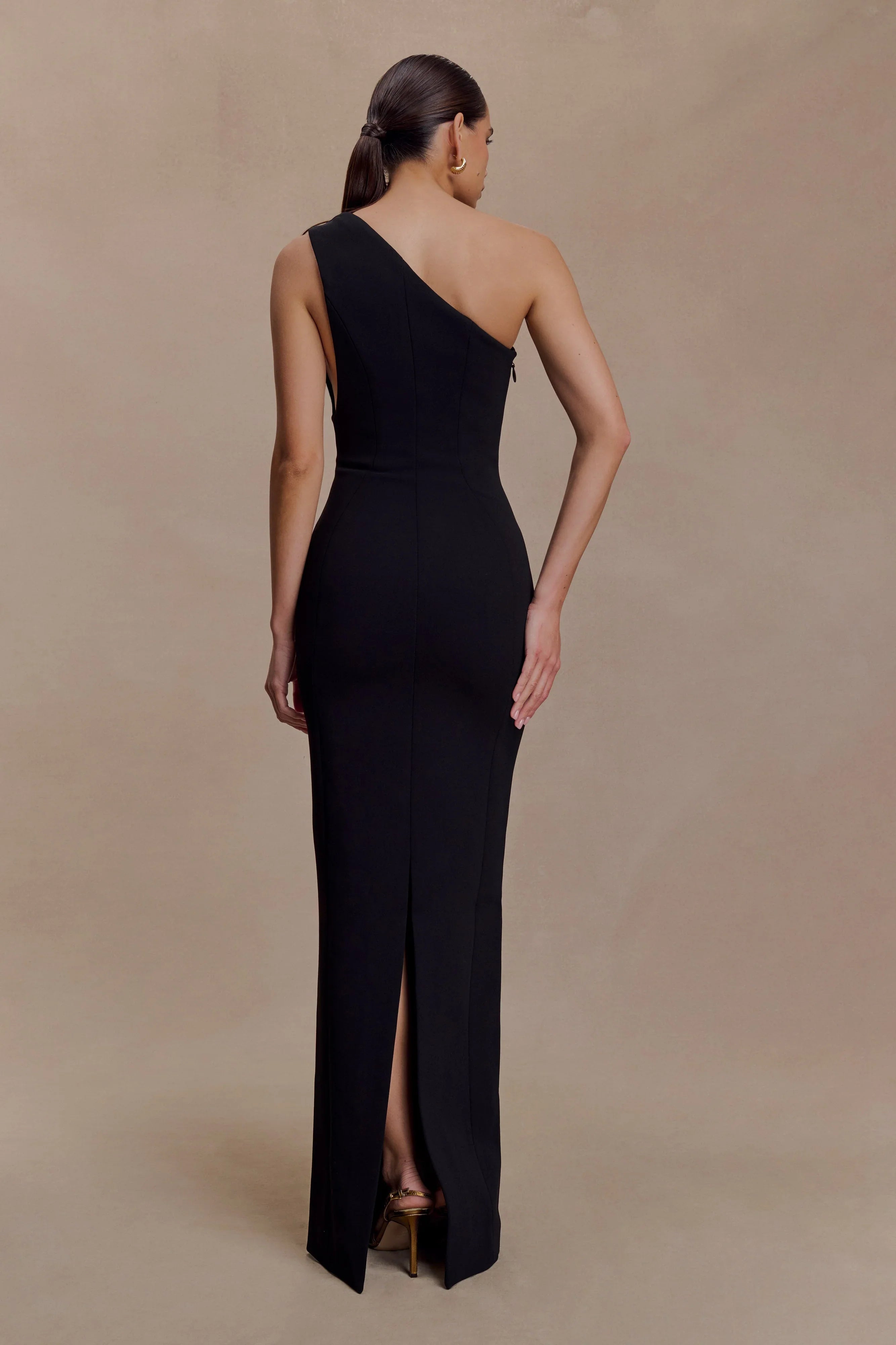 Milena One Shoulder Crepe Maxi Dress Black