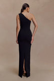Milena One Shoulder Crepe Maxi Dress Black