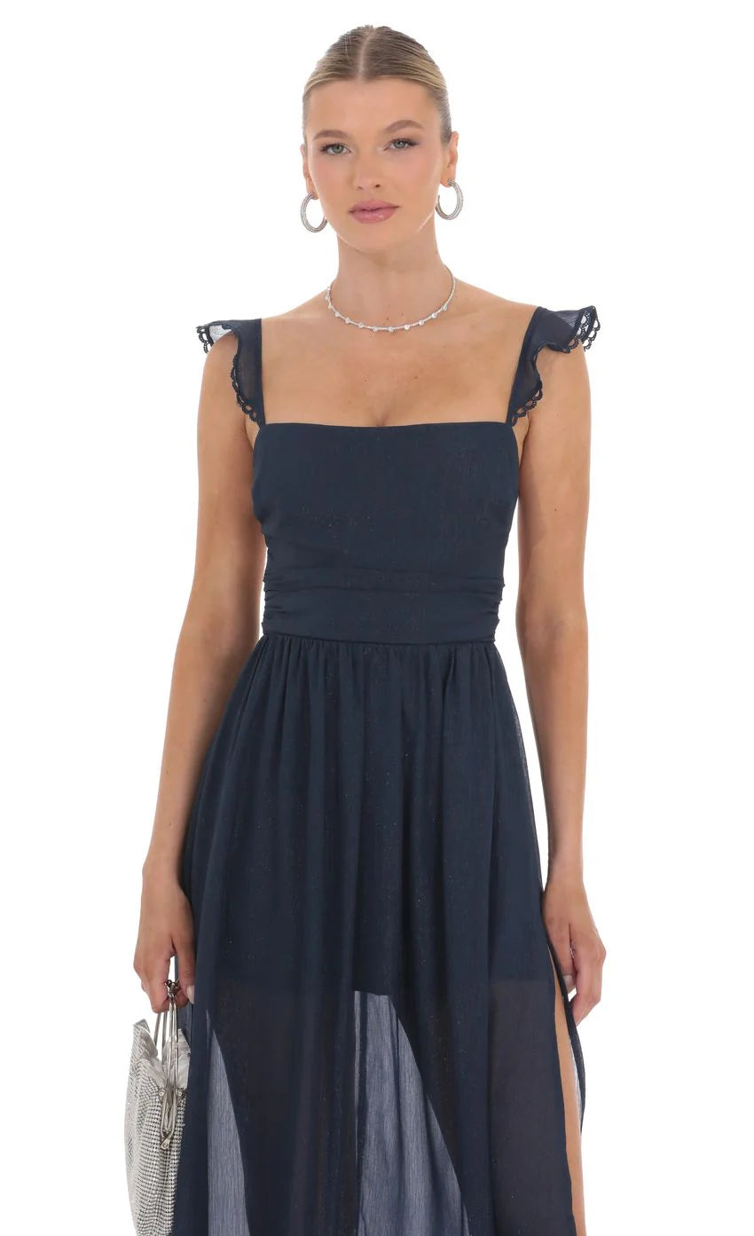 Shimmer Chiffon Maxi Dress in Navy