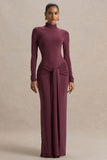 Myra Burgundy High Neck Maxi Dress With Sash and Ruched Detailing