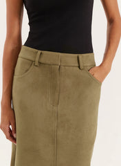 Olive Faux Suede Maxi Skirt