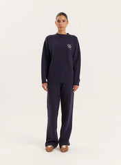 Navy Knitted Straight Leg Trousers