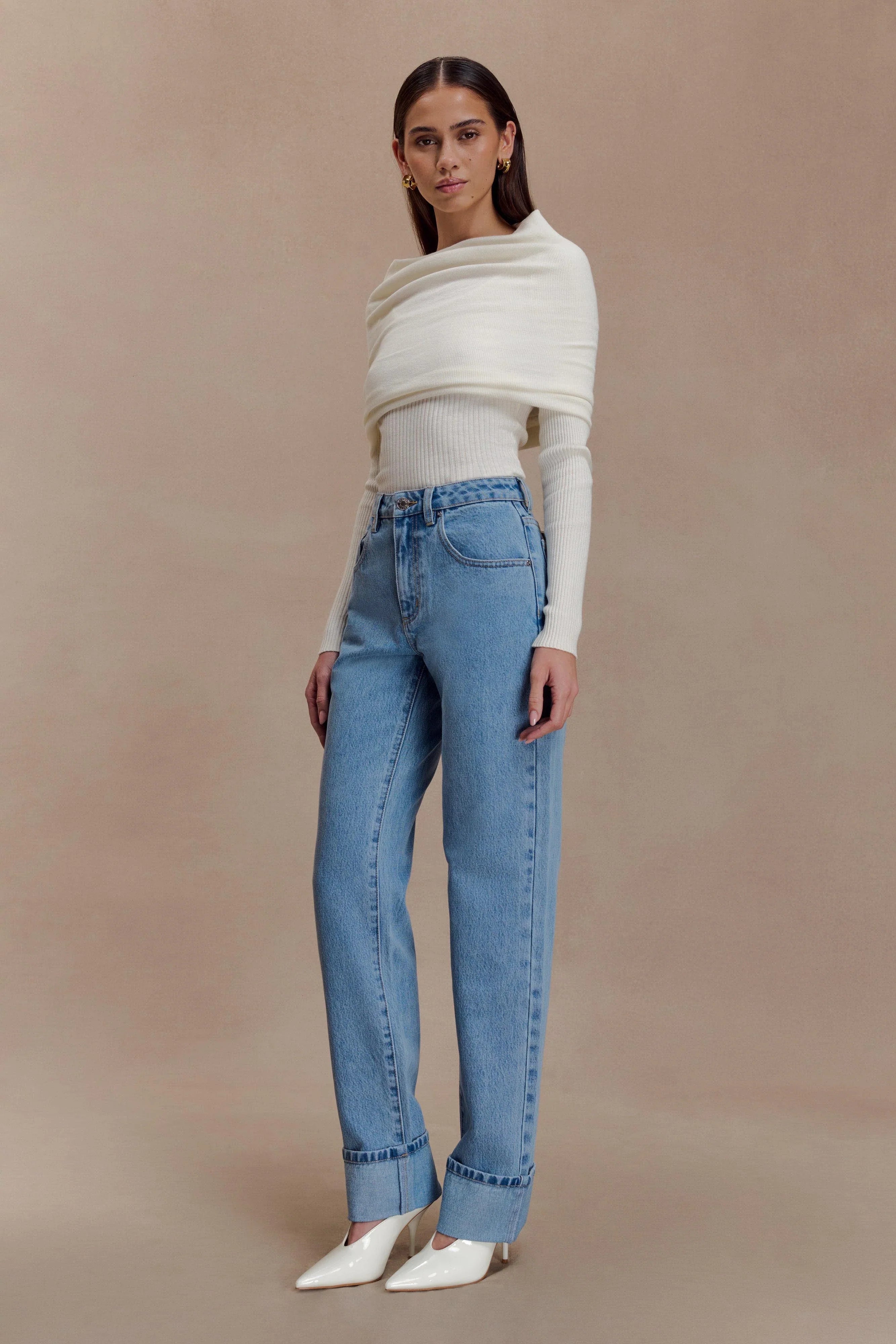 Kirralee Straight Leg Cuffed Jeans Classic Blue
