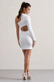 Euphoric Mono Print Bodycon One Sleeve Mini Dress