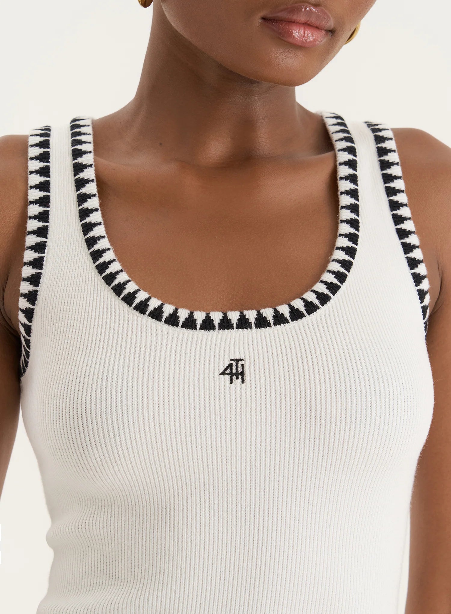 Cream Knitted Contrast Stitch Vest Top