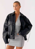 Lula Tassle Faux Leather Bomber Jacket Black