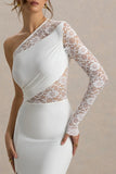Moonlight White Asymmetric Maxi Dress With Lace Detailing