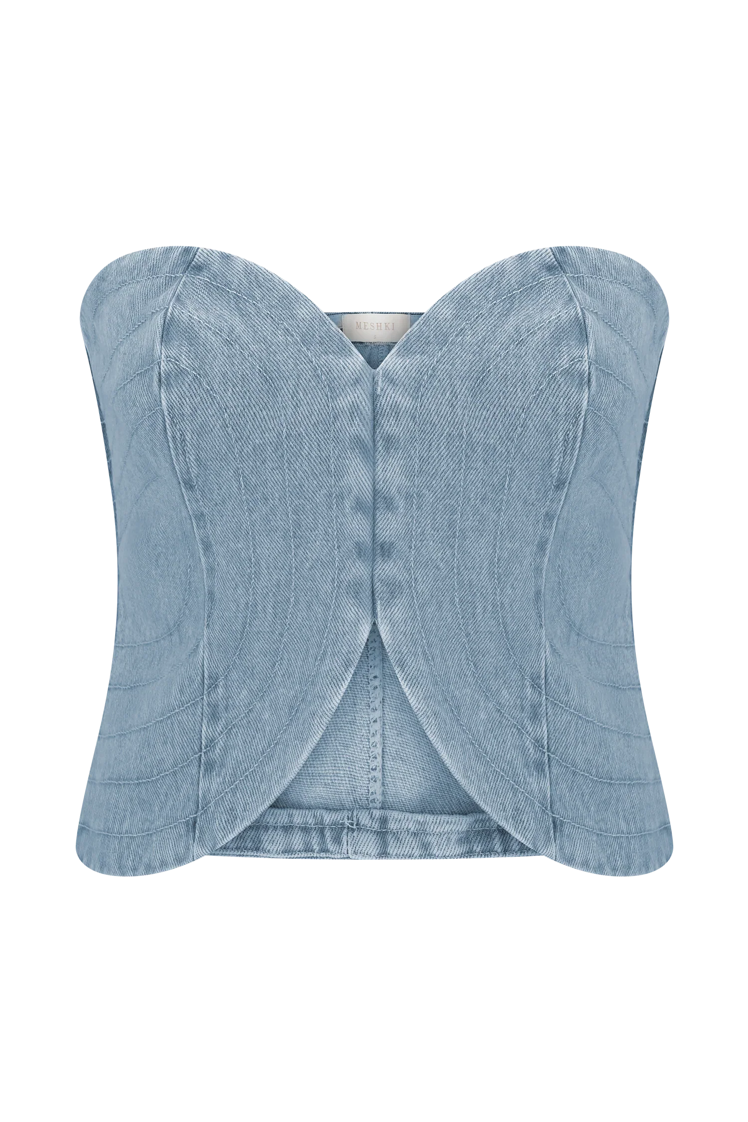 Tully Strapless Topstitch Denim Top 80S Blue