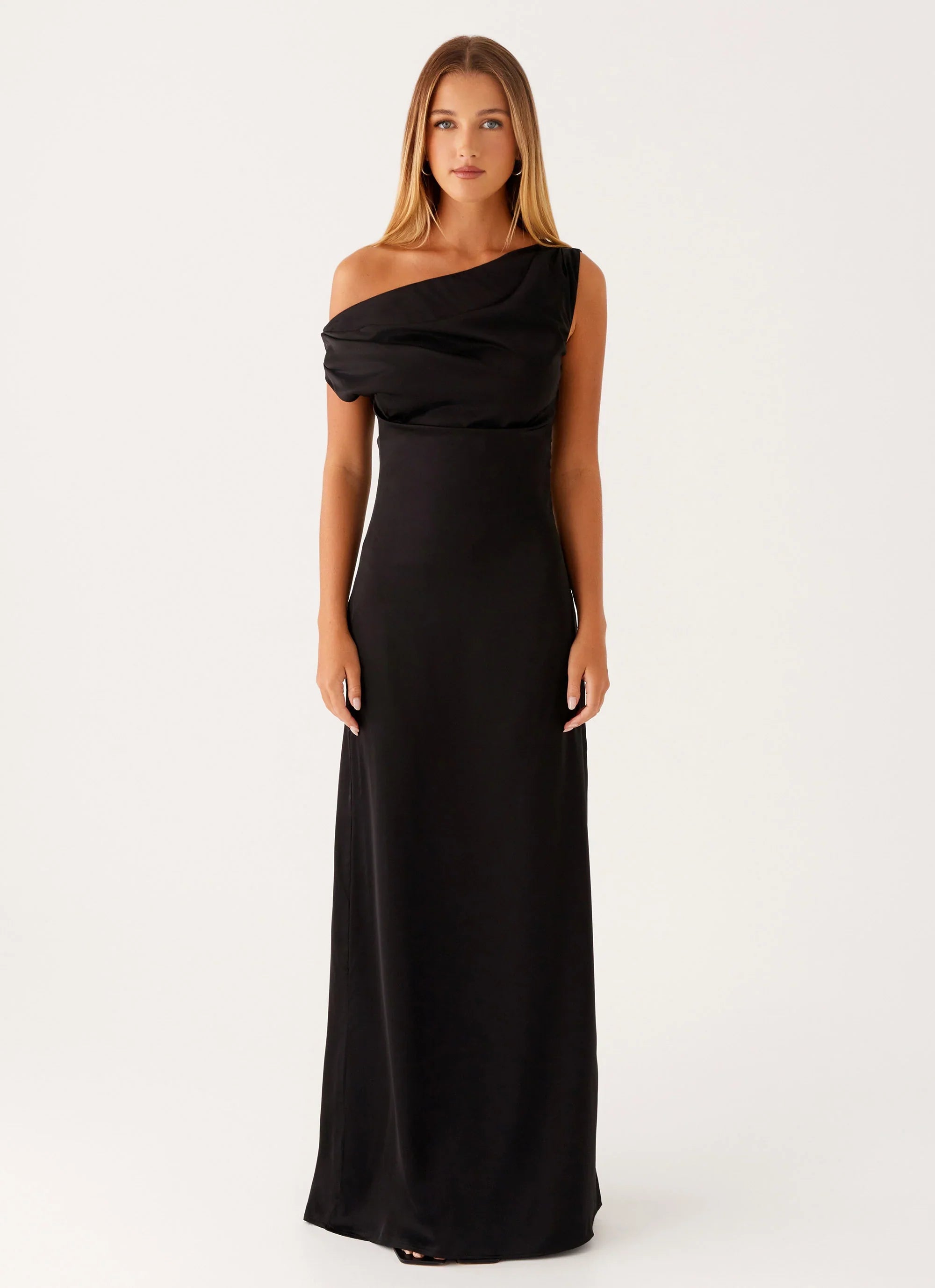Heart Of Glass Satin Maxi Dress Black
