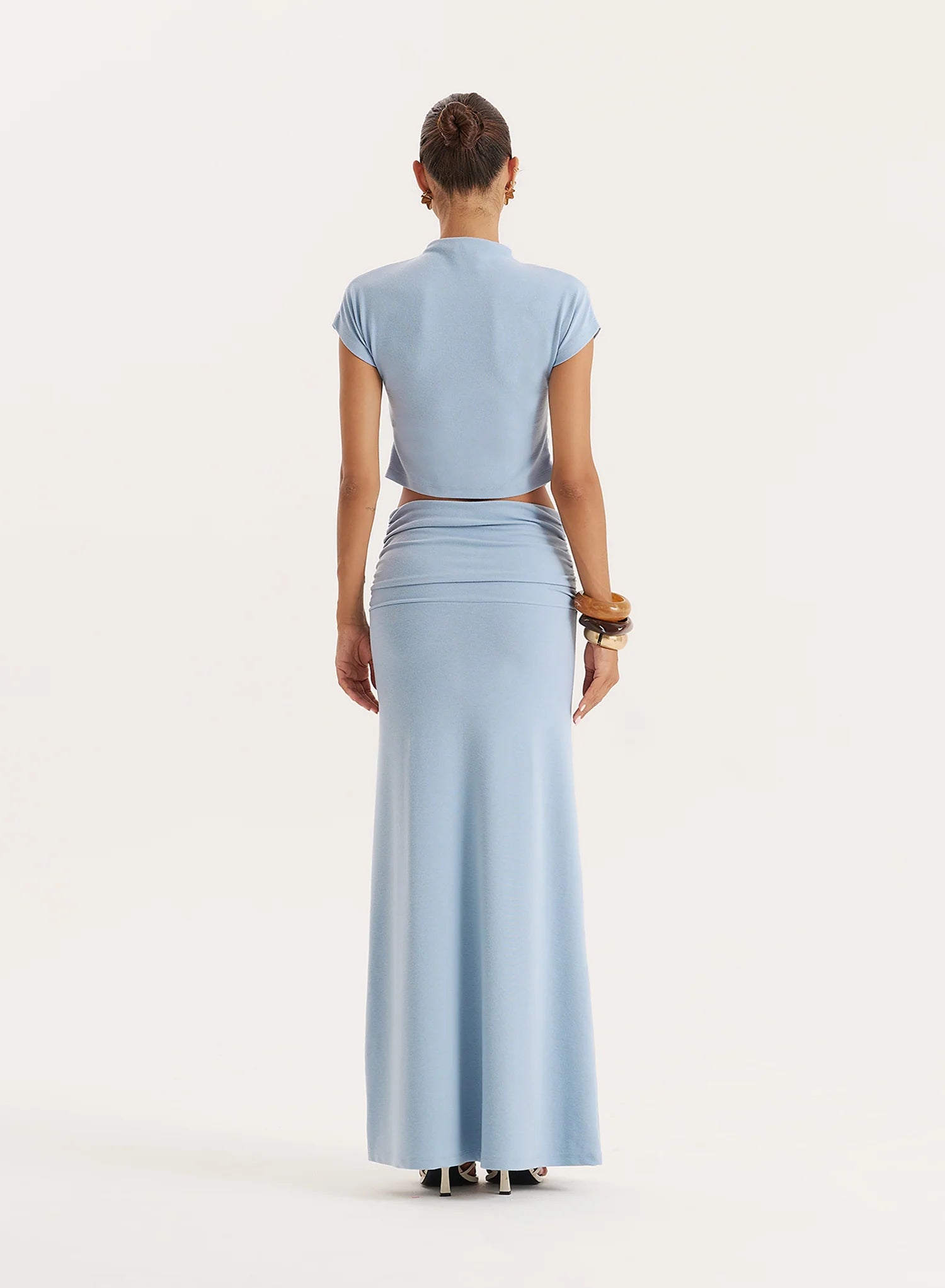 Blue Jersey High Neck Sleeveless Top