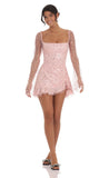 Sequin Flare Long Sleeve Dress in Pink