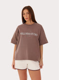 Brown Wellness Slogan Cotton Oversized T Shirt