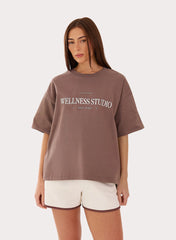 Brown Wellness Slogan Cotton Oversized T Shirt