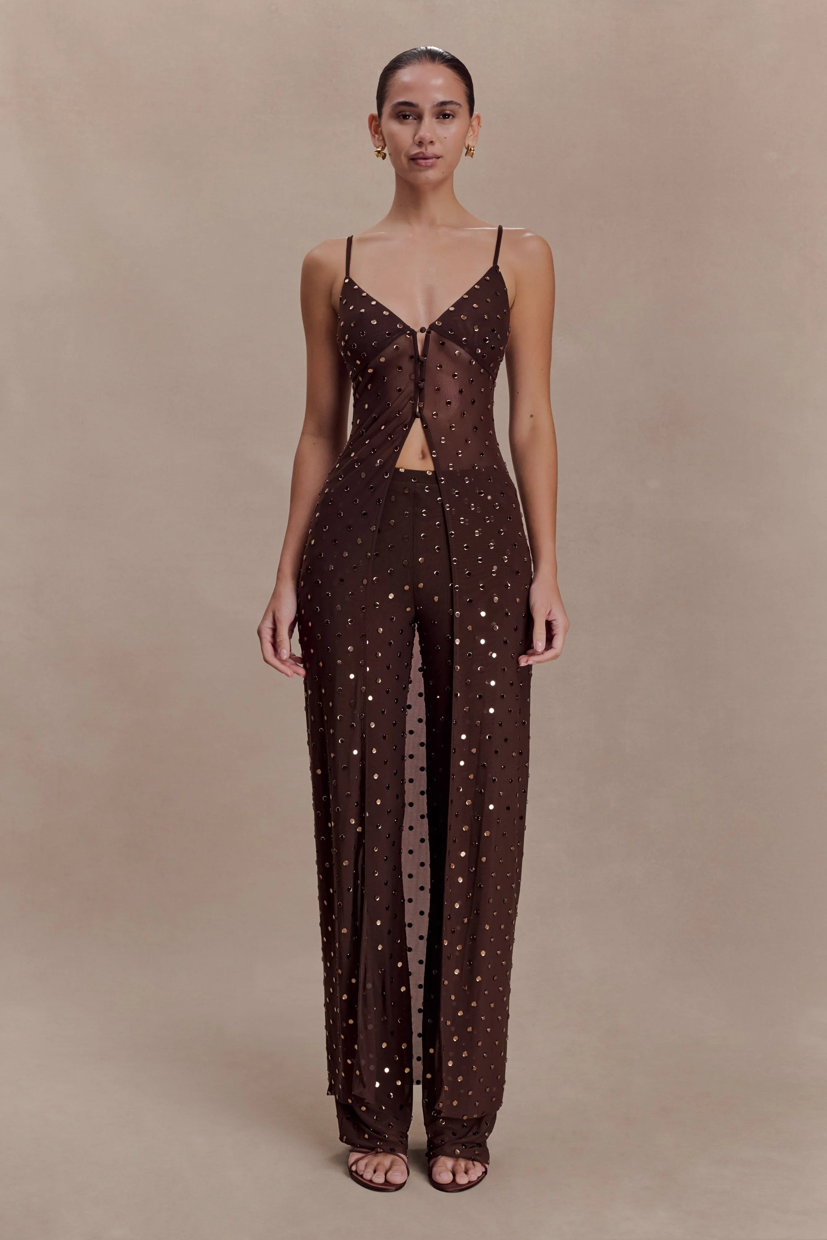 Jackie Diamante Straight Leg Pants Chocolate