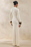 Karessa Cream High Neck Maxi Dress With Gathered Detailing And Front High Split