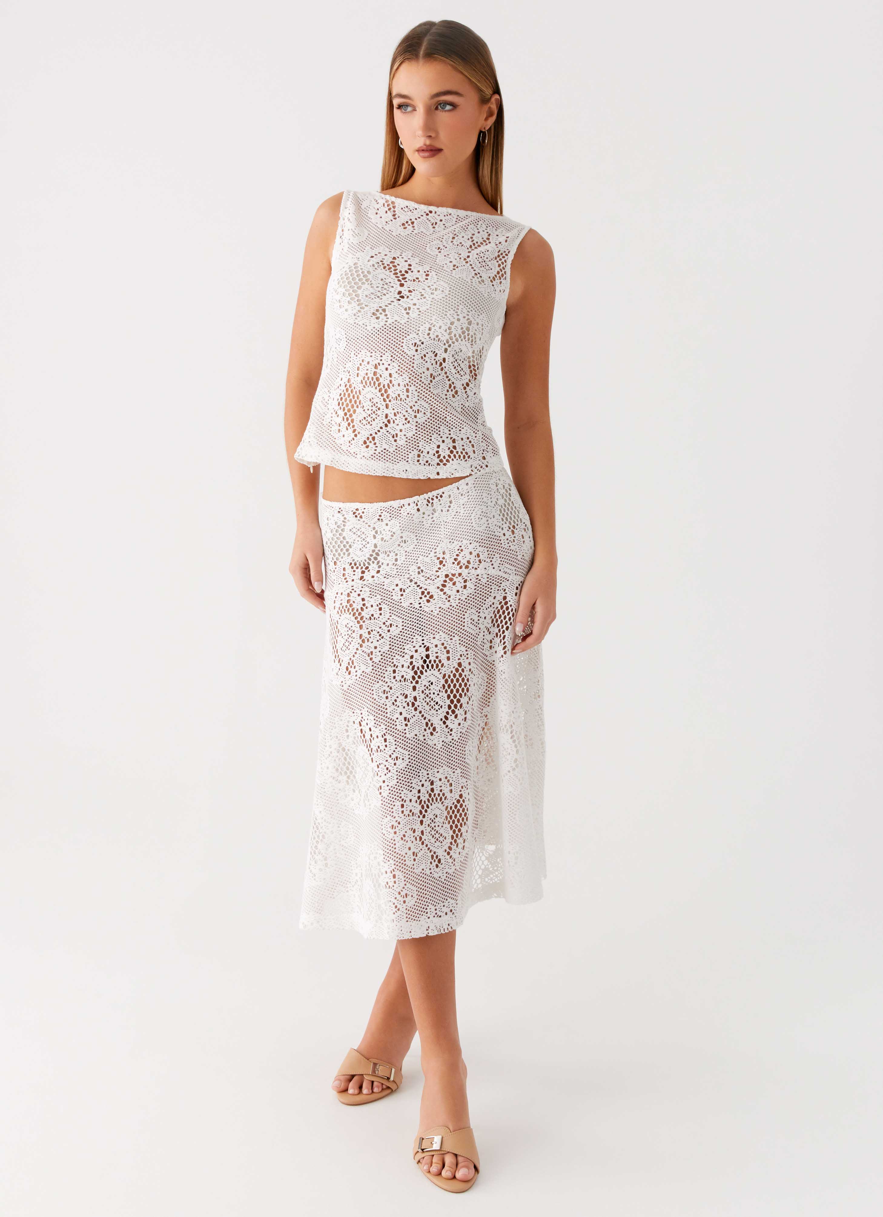 Virelle Lace Midi Skirt Ivory