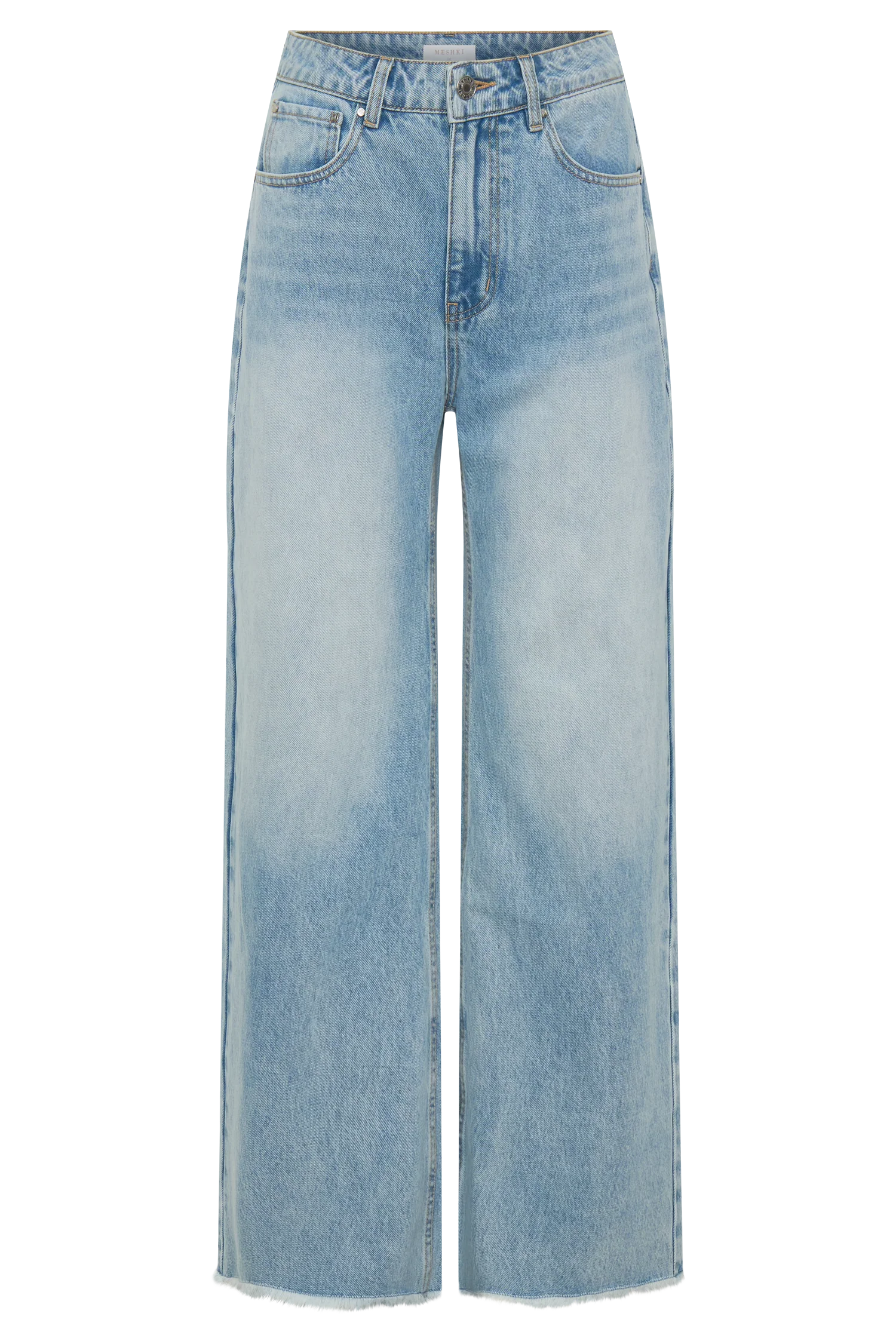 Sebastian Straight Leg Denim Jeans With Fray Hem Washed Light Blue