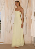 Sassafras Beaded Flower Strapless Maxi Dress Yellow