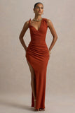 Island Girl Rust Asymmetric Maxi Dress With Split