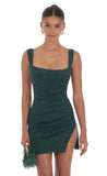 Ruched Bodycon Dress in Heather Green