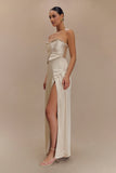 Larissa Satin Maxi Dress With Ruched Petals Blush Gold