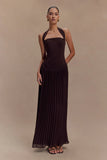 Stacie Pleated Halter Maxi Dress Cacao