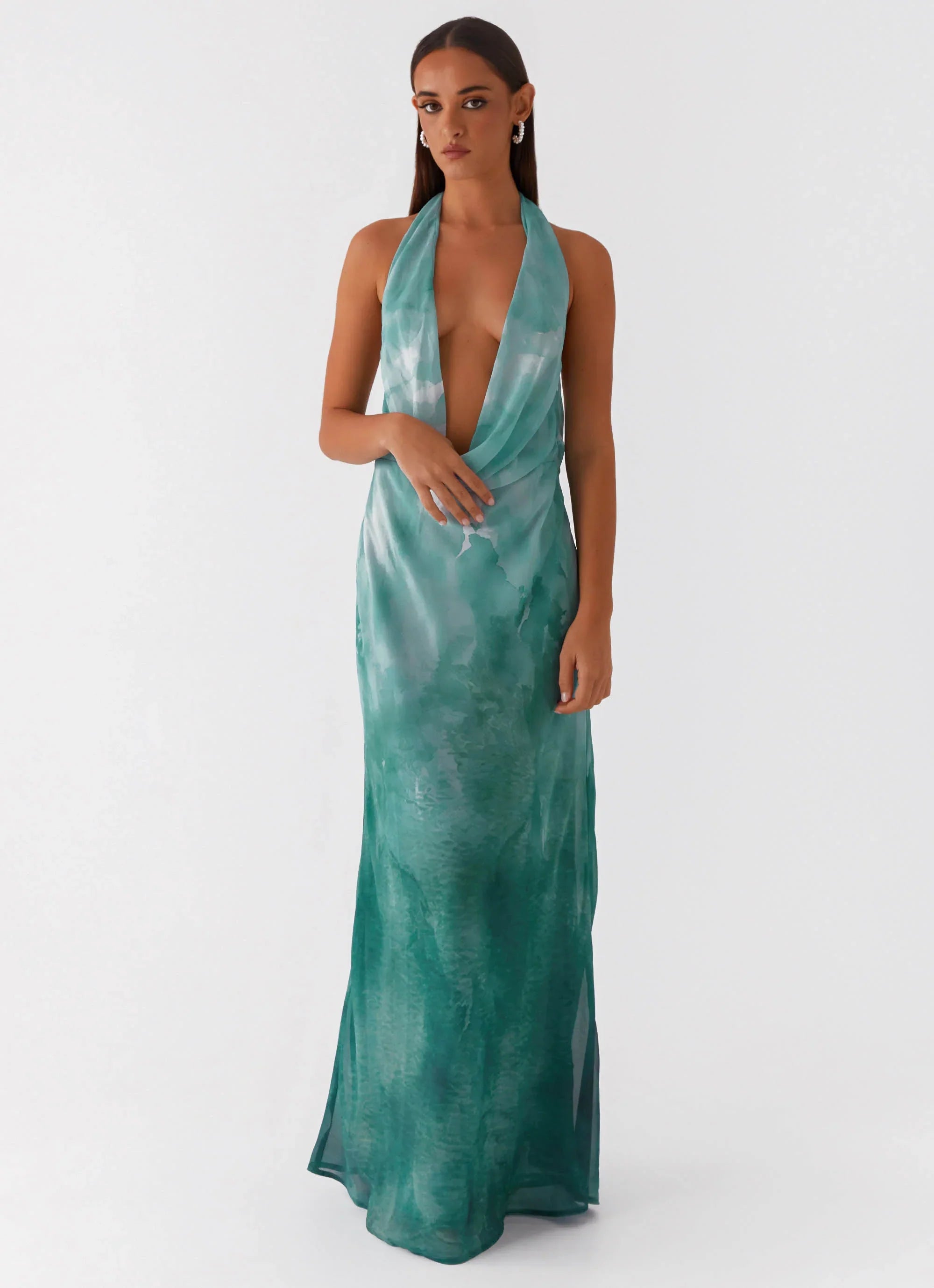 Nerissa Cowl Neck Maxi Dress Green Tie Dye